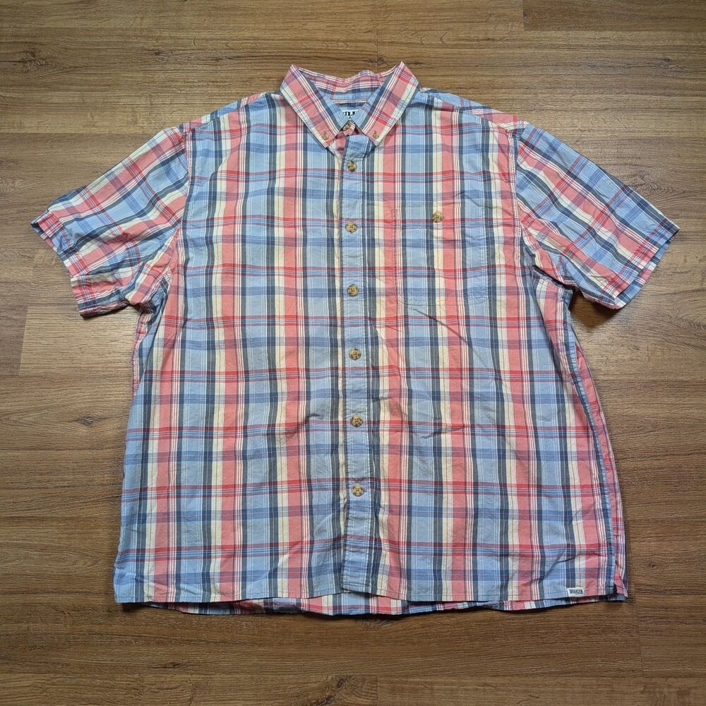 Duluth Trading Co. Button Down Shirt Mens XL Plaid Short Sleeve Relaxed Fit